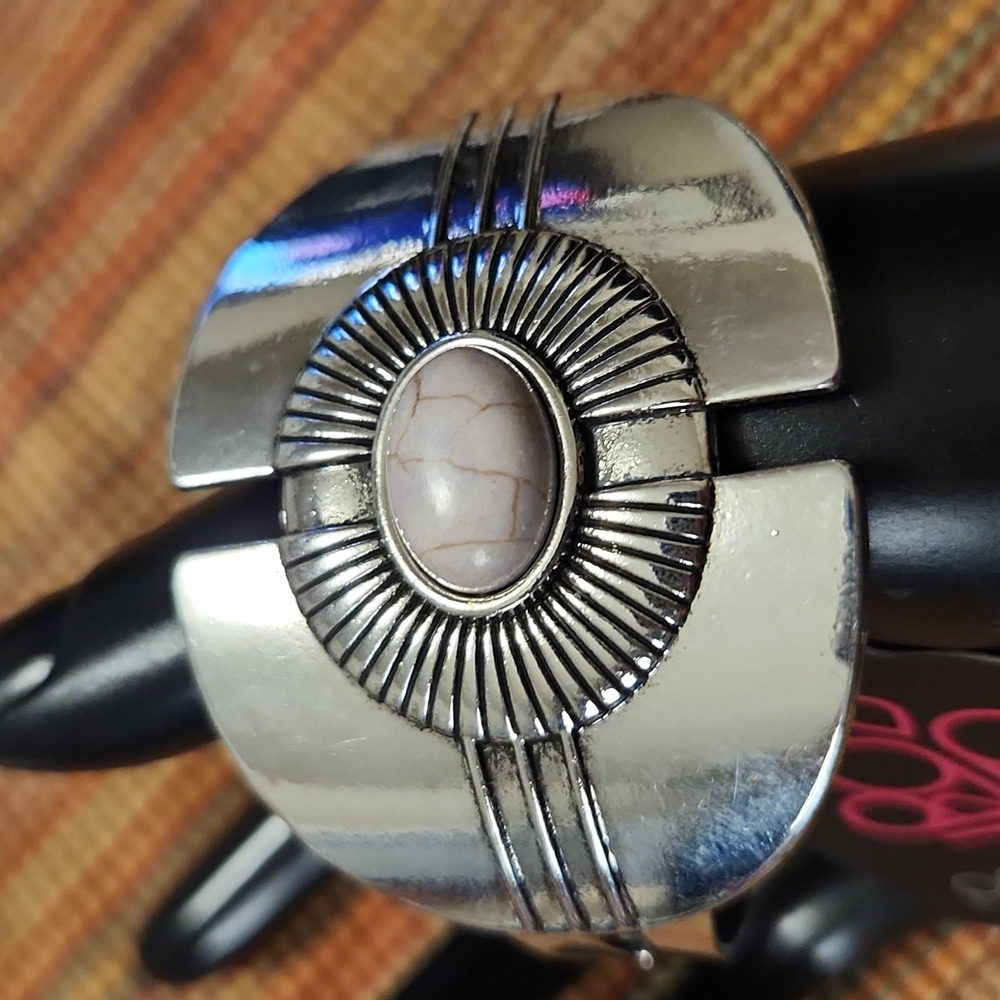 Silvertone & Grey Cuff Bracelet